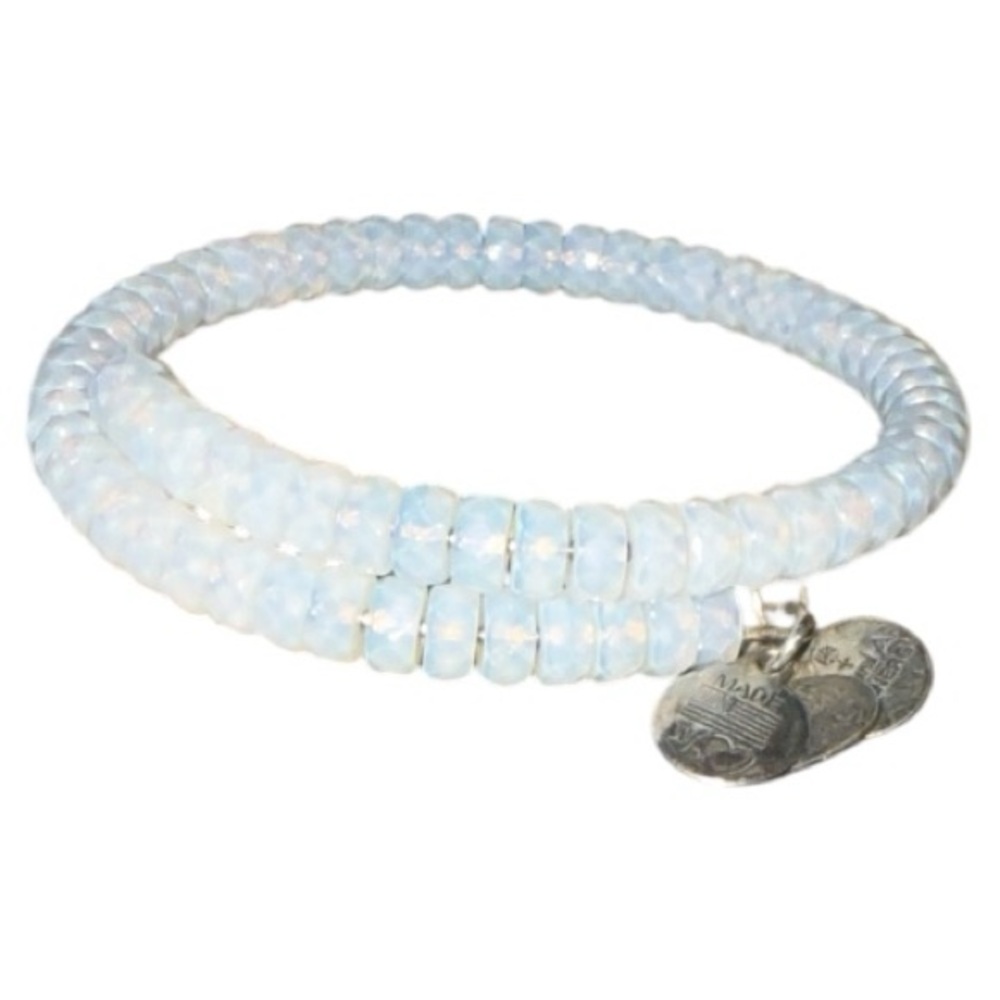 Alex and Ani Energy Groove pearlescent rondelles wrap cuff bracelet silver